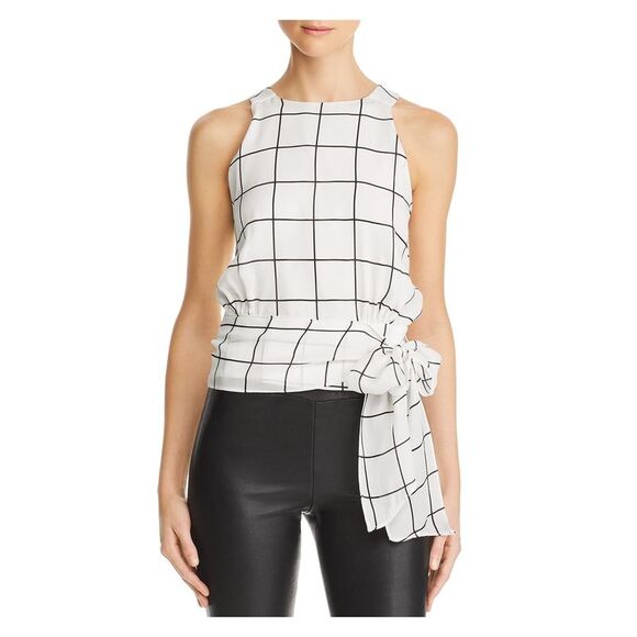 NWT MILLY Womens White Tie Check Sleeveless Jewel Neck Top Size: 8 - Picture 1 of 3